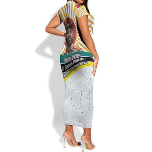 Samora Machel Short Sleeve Bodycon Dress Radiant Sunburst Bold Anti-Colonial Quote Mozambique Liberation - African Revolutionary Art - African Pride