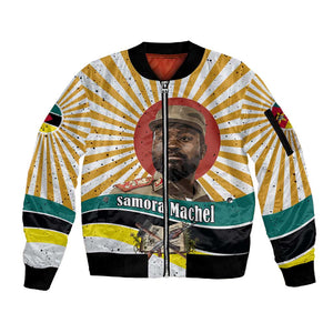 Samora Machel Sleeve Zip Bomber Jacket Radiant Sunburst Bold Anti-Colonial Quote Mozambique Liberation - African Revolutionary Art - African Pride