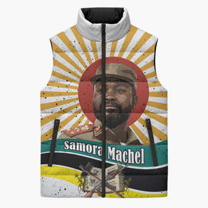 Samora Machel Sleeveless Puffer Jacket Radiant Sunburst Bold Anti-Colonial Quote Mozambique Liberation - African Revolutionary Art - African Pride