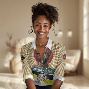 Samora Machel Women Casual Shirt Radiant Sunburst Bold Anti-Colonial Quote Mozambique Liberation - African Revolutionary Art - African Pride