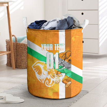 Personalized Ivory Coast Football Laundry Basket Elephant Mascot Flag - Comic Style Graphic