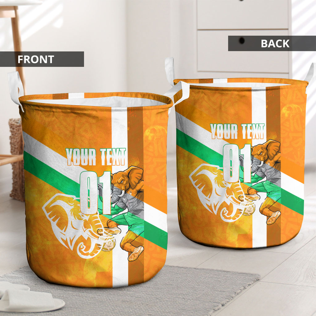 Personalized Ivory Coast Football Laundry Basket Elephant Mascot Flag - Comic Style Graphic