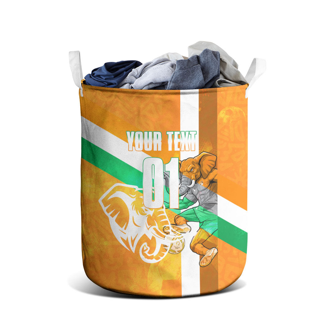Personalized Ivory Coast Football Laundry Basket Elephant Mascot Flag - Comic Style Graphic