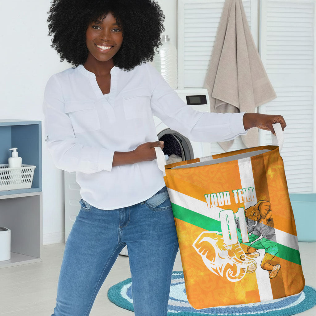 Personalized Ivory Coast Football Laundry Basket Elephant Mascot Flag - Comic Style Graphic