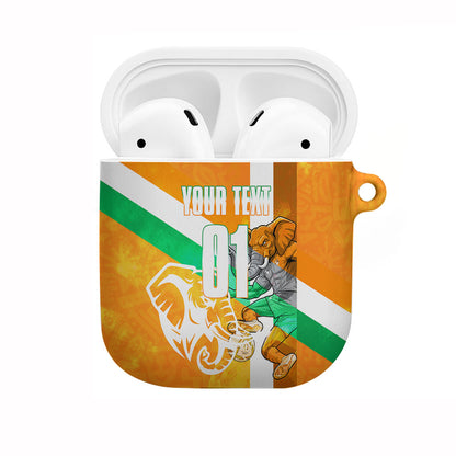 Personalized Ivory Coast Football AirPods Case Elephant Mascot Flag - Comic Style Graphic