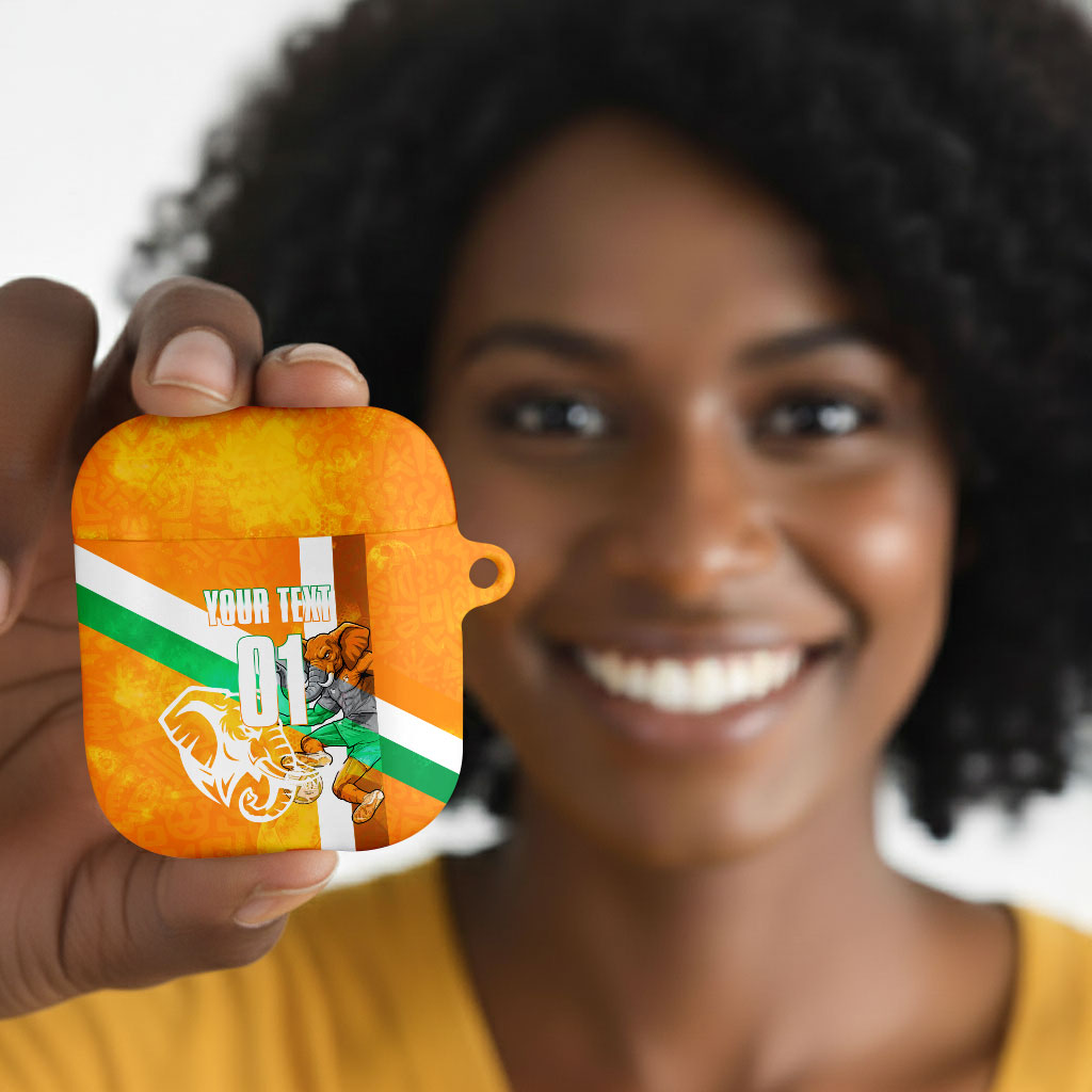 Personalized Ivory Coast Football AirPods Case Elephant Mascot Flag - Comic Style Graphic