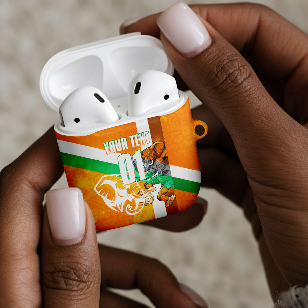 Personalized Ivory Coast Football AirPods Case Elephant Mascot Flag - Comic Style Graphic