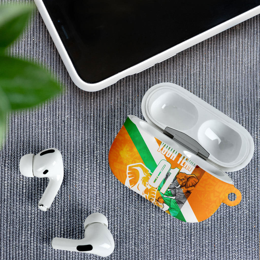 Personalized Ivory Coast Football AirPods Case Elephant Mascot Flag - Comic Style Graphic
