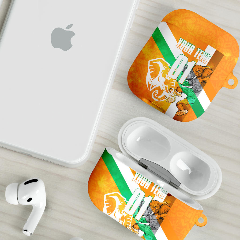 Personalized Ivory Coast Football AirPods Case Elephant Mascot Flag - Comic Style Graphic