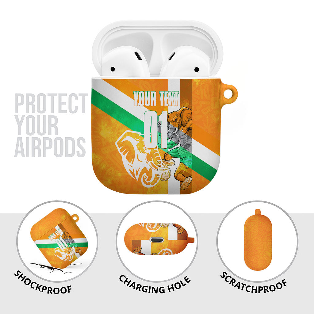 Personalized Ivory Coast Football AirPods Case Elephant Mascot Flag - Comic Style Graphic