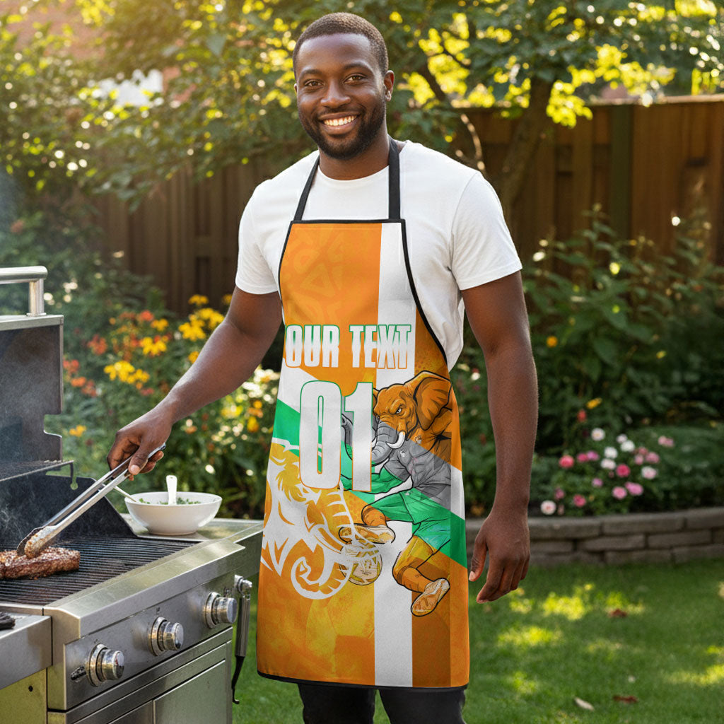 Personalized Ivory Coast Football Apron Elephant Mascot Flag - Comic Style Graphic