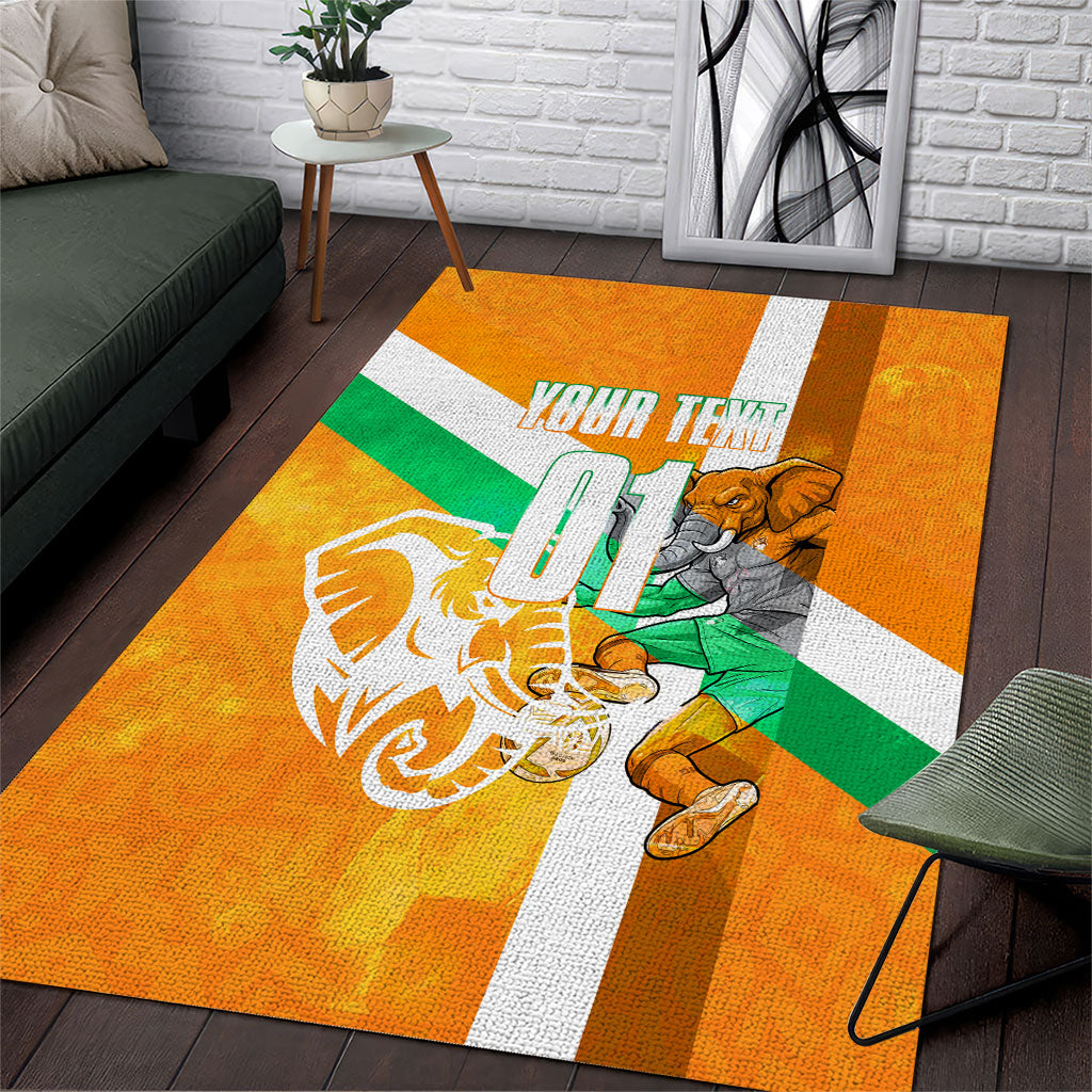 Personalized Ivory Coast Football Area Rug Elephant Mascot Flag - Comic Style Graphic