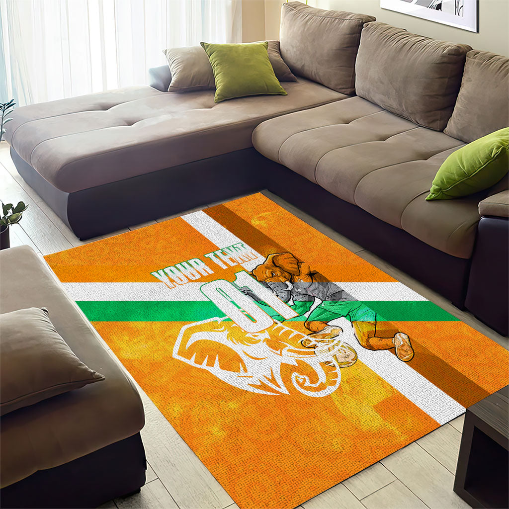 Personalized Ivory Coast Football Area Rug Elephant Mascot Flag - Comic Style Graphic