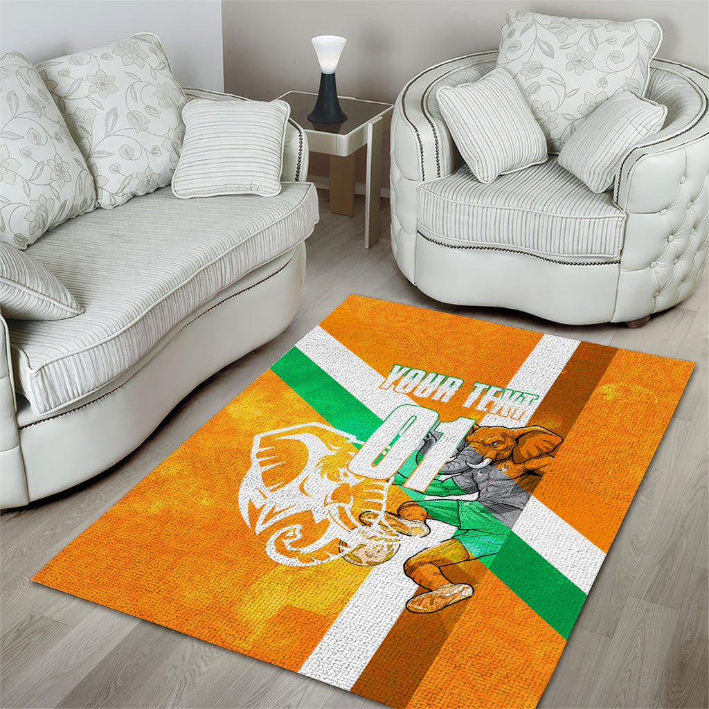 Personalized Ivory Coast Football Area Rug Elephant Mascot Flag - Comic Style Graphic