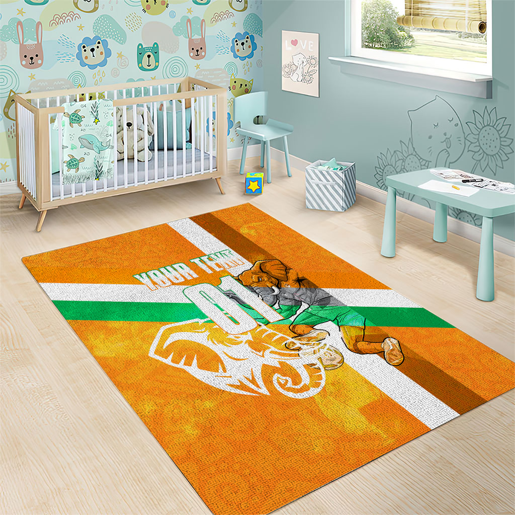 Personalized Ivory Coast Football Area Rug Elephant Mascot Flag - Comic Style Graphic