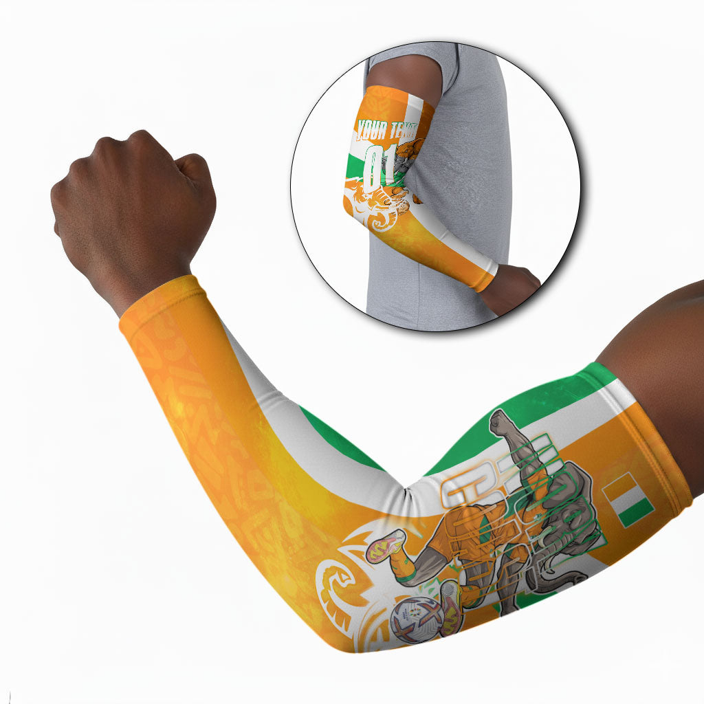 Personalized Ivory Coast Football Arm Sleeves Elephant Mascot Flag - Comic Style Graphic