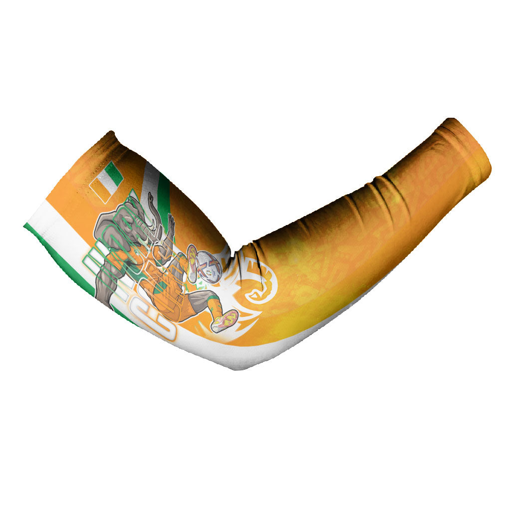 Personalized Ivory Coast Football Arm Sleeves Elephant Mascot Flag - Comic Style Graphic
