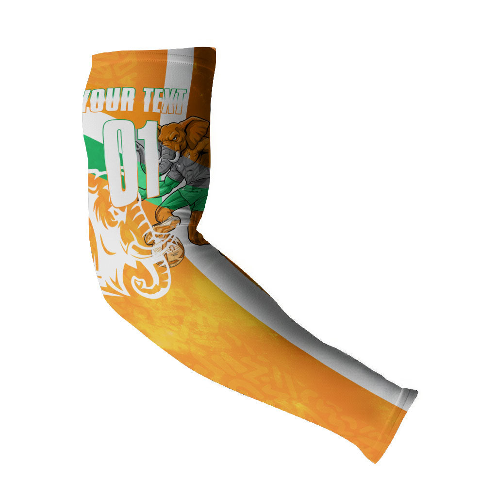 Personalized Ivory Coast Football Arm Sleeves Elephant Mascot Flag - Comic Style Graphic