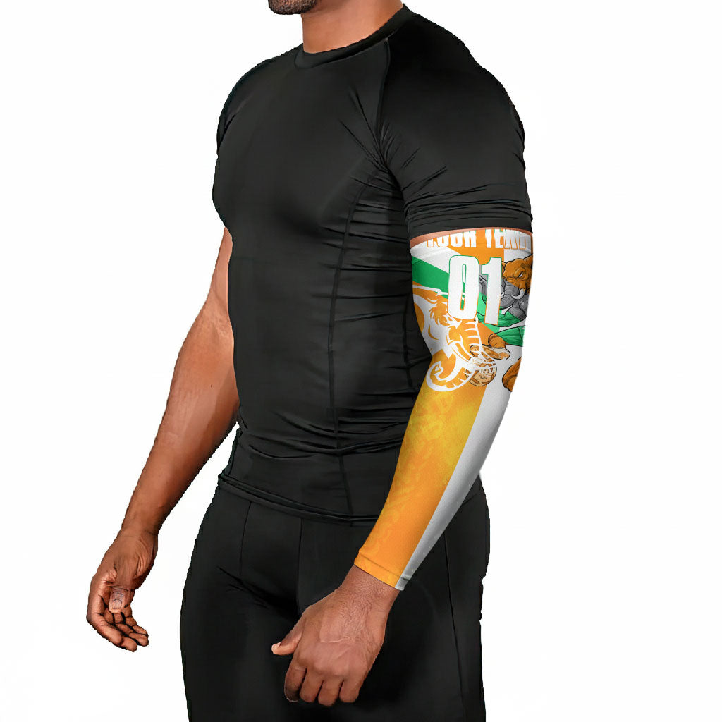 Personalized Ivory Coast Football Arm Sleeves Elephant Mascot Flag - Comic Style Graphic