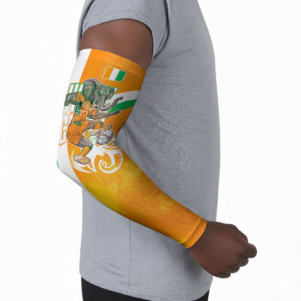 Personalized Ivory Coast Football Arm Sleeves Elephant Mascot Flag - Comic Style Graphic