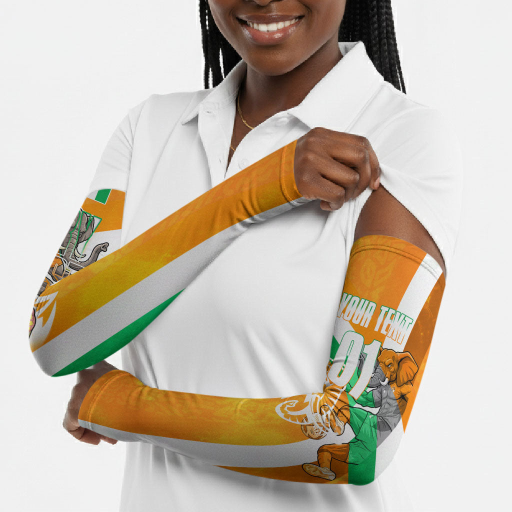 Personalized Ivory Coast Football Arm Sleeves Elephant Mascot Flag - Comic Style Graphic
