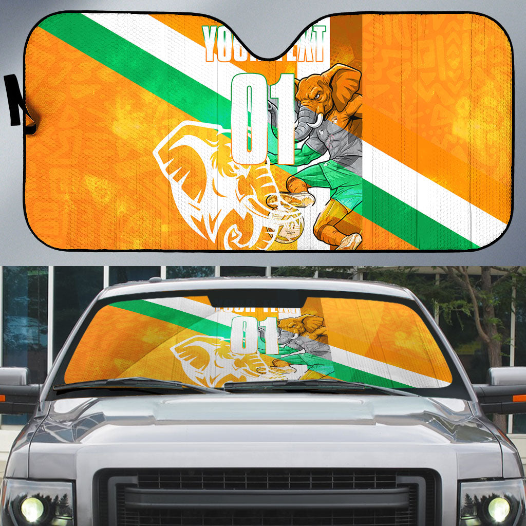 Personalized Ivory Coast Football Auto Sun Shade Elephant Mascot Flag - Comic Style Graphic