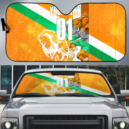 Personalized Ivory Coast Football Auto Sun Shade Elephant Mascot Flag - Comic Style Graphic