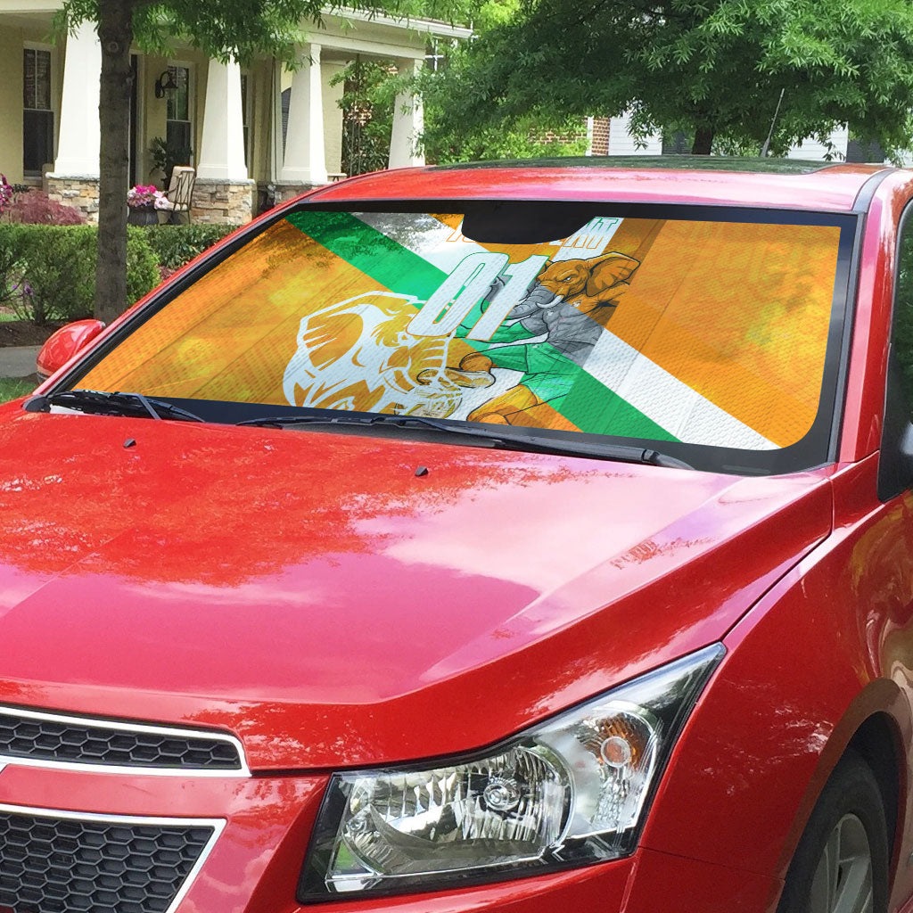 Personalized Ivory Coast Football Auto Sun Shade Elephant Mascot Flag - Comic Style Graphic