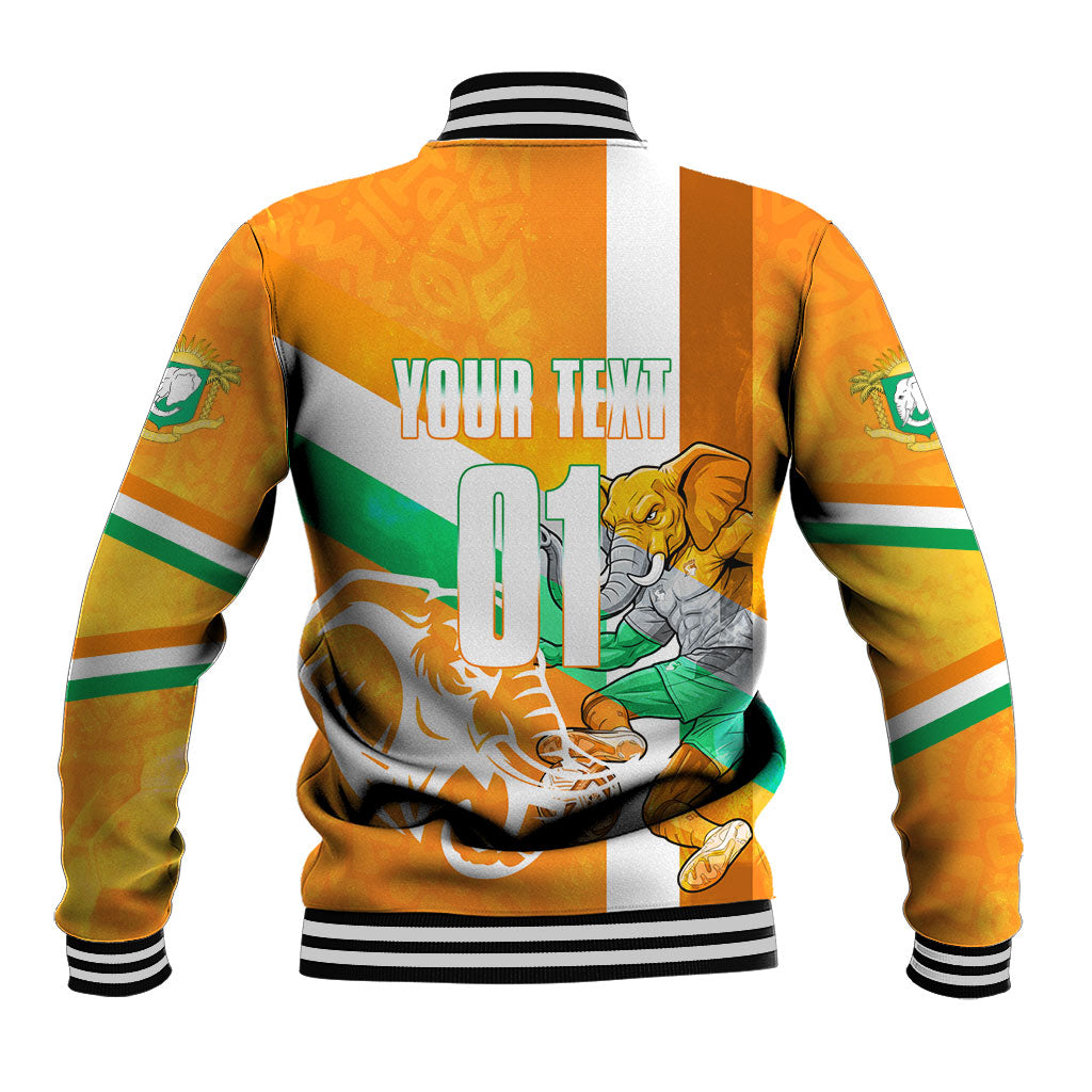 Personalized Ivory Coast Football Baseball Jacket Elephant Mascot Flag - Comic Style Graphic