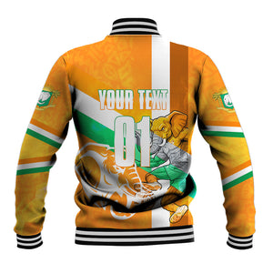 Personalized Ivory Coast Football Baseball Jacket Elephant Mascot Flag - Comic Style Graphic