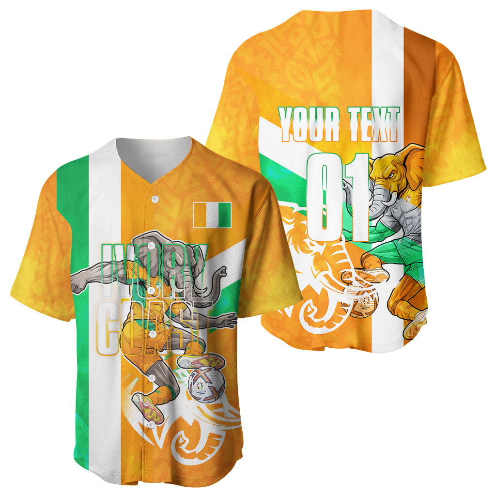 Personalized Ivory Coast Football Baseball Jersey Elephant Mascot Flag - Comic Style Graphic