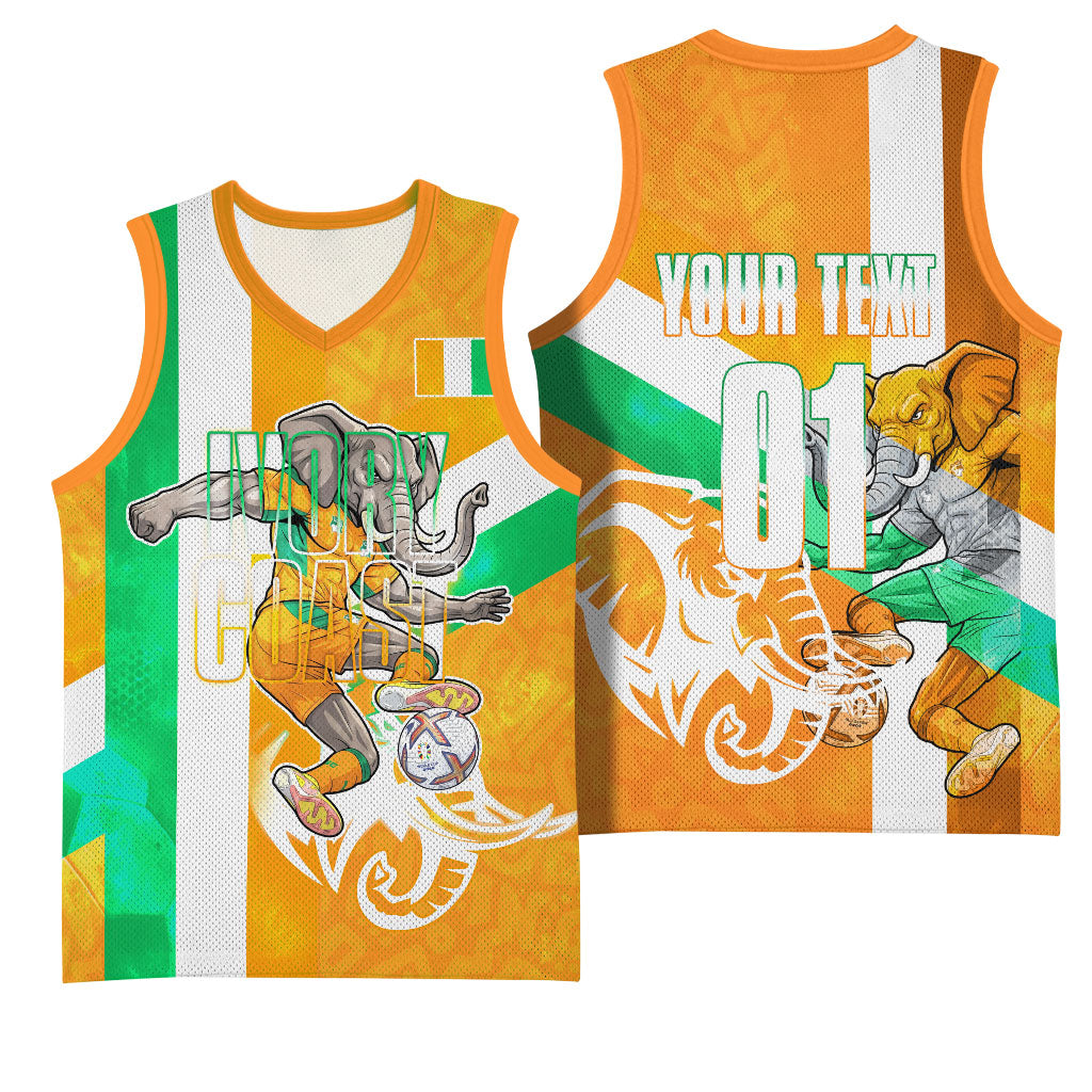 Personalized Ivory Coast Football Basketball Jersey Elephant Mascot Flag - Comic Style Graphic