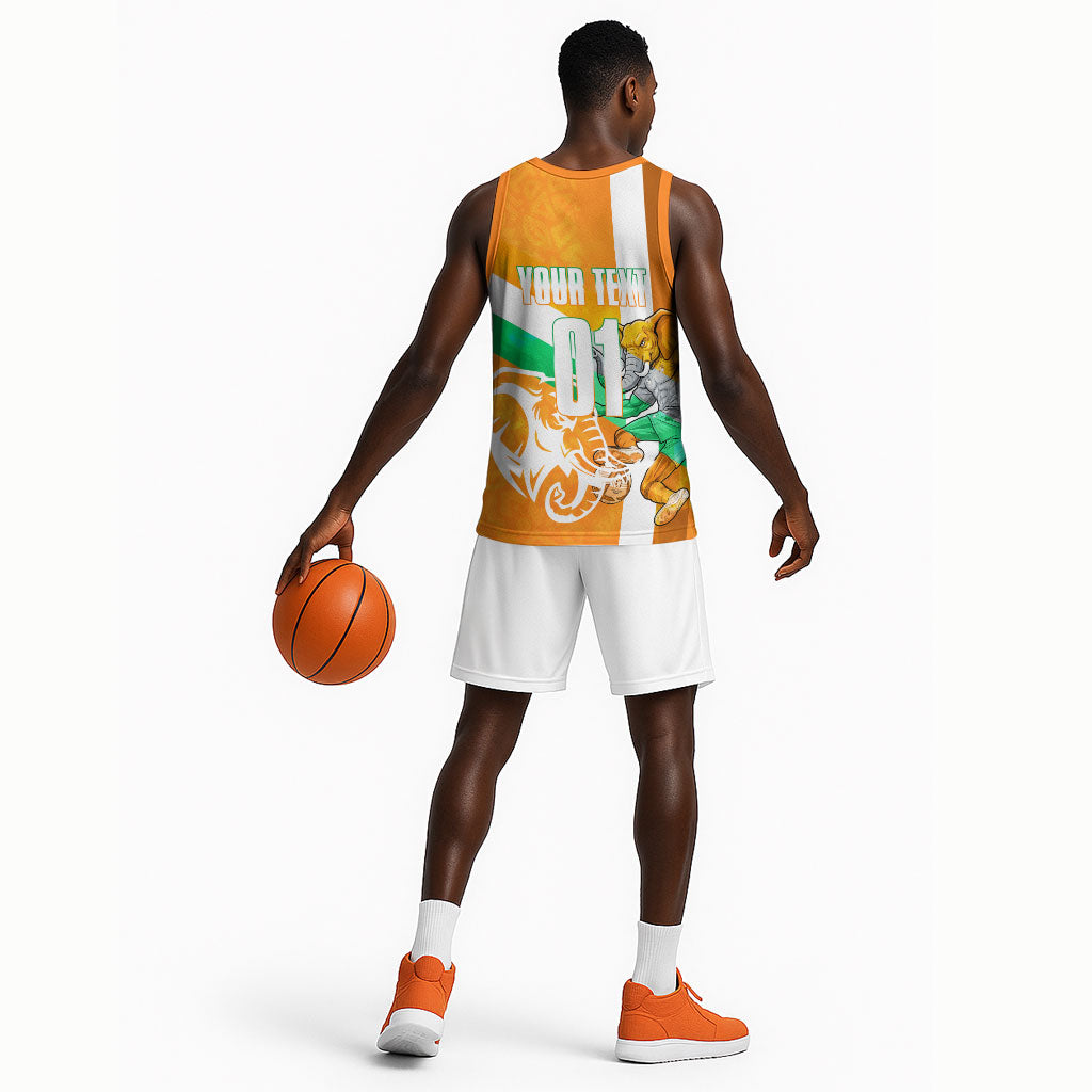 Personalized Ivory Coast Football Basketball Jersey Elephant Mascot Flag - Comic Style Graphic