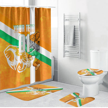 Personalized Ivory Coast Football Bathroom Set Elephant Mascot Flag - Comic Style Graphic