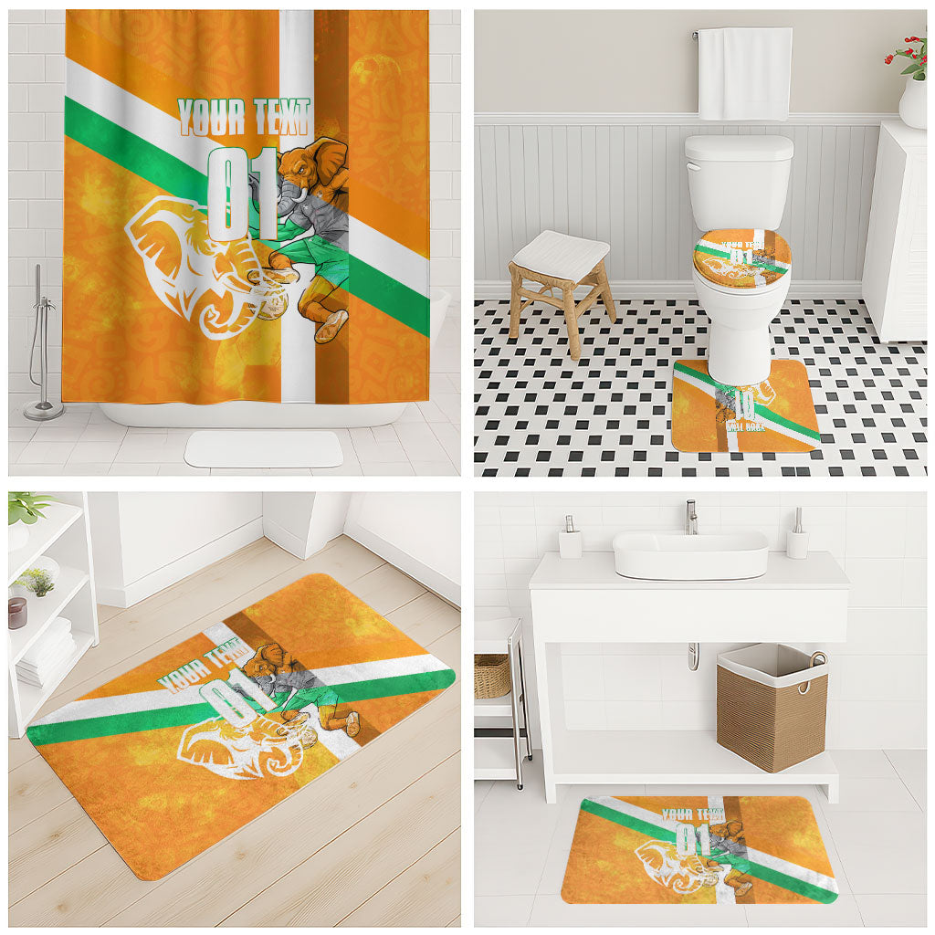Personalized Ivory Coast Football Bathroom Set Elephant Mascot Flag - Comic Style Graphic