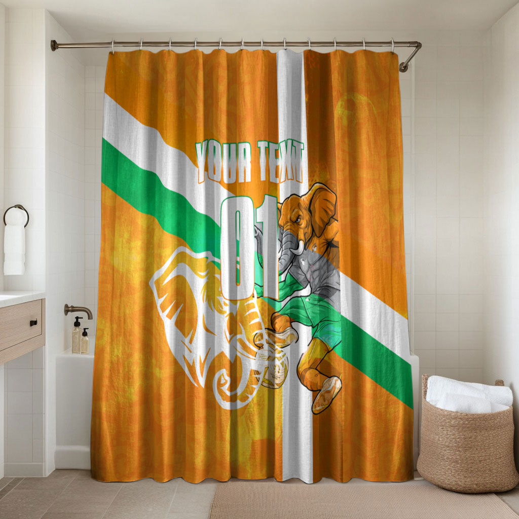 Personalized Ivory Coast Football Bathroom Set Elephant Mascot Flag - Comic Style Graphic