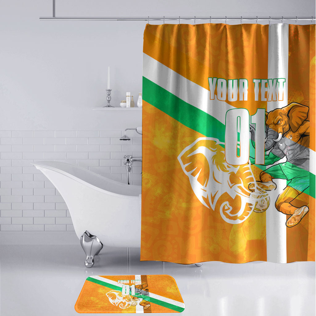 Personalized Ivory Coast Football Bathroom Set Elephant Mascot Flag - Comic Style Graphic