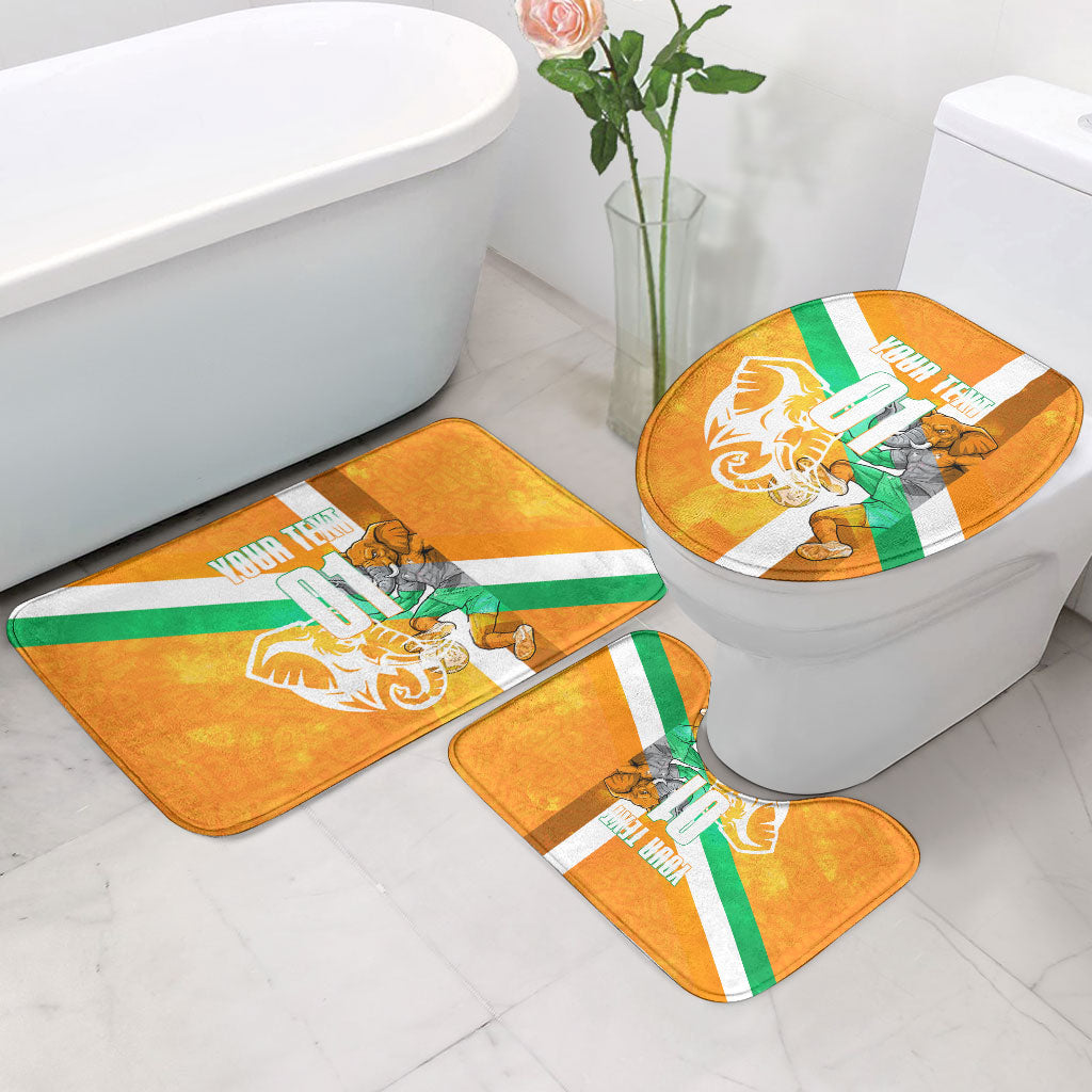 Personalized Ivory Coast Football Bathroom Set Elephant Mascot Flag - Comic Style Graphic