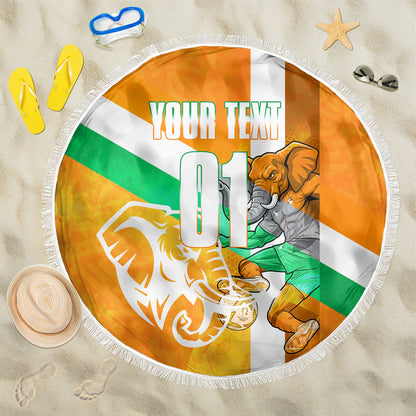 Personalized Ivory Coast Football Beach Blanket Elephant Mascot Flag - Comic Style Graphic