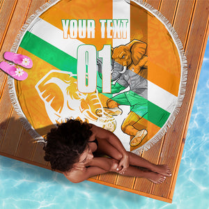 Personalized Ivory Coast Football Beach Blanket Elephant Mascot Flag - Comic Style Graphic