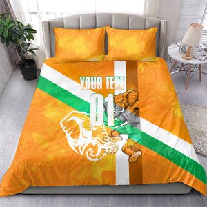 Personalized Ivory Coast Football Bedding Set Elephant Mascot Flag - Comic Style Graphic