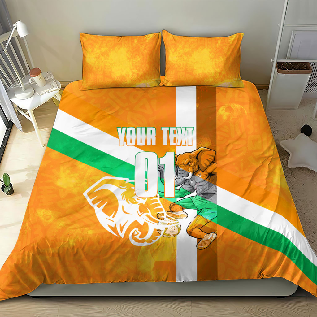Personalized Ivory Coast Football Bedding Set Elephant Mascot Flag - Comic Style Graphic