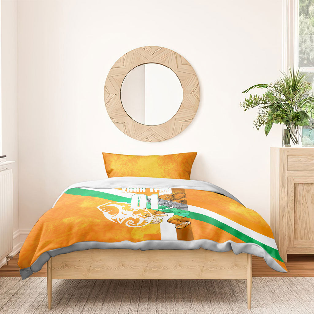 Personalized Ivory Coast Football Bedding Set Elephant Mascot Flag - Comic Style Graphic
