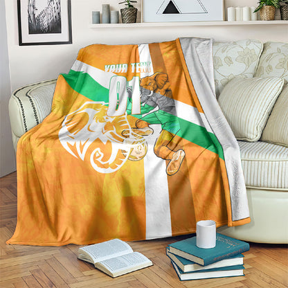 Personalized Ivory Coast Football Blanket Elephant Mascot Flag - Comic Style Graphic