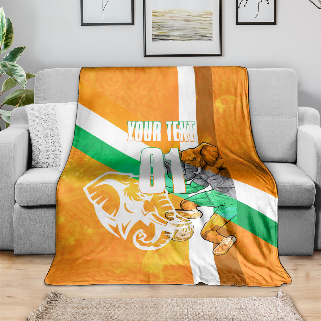Personalized Ivory Coast Football Blanket Elephant Mascot Flag - Comic Style Graphic