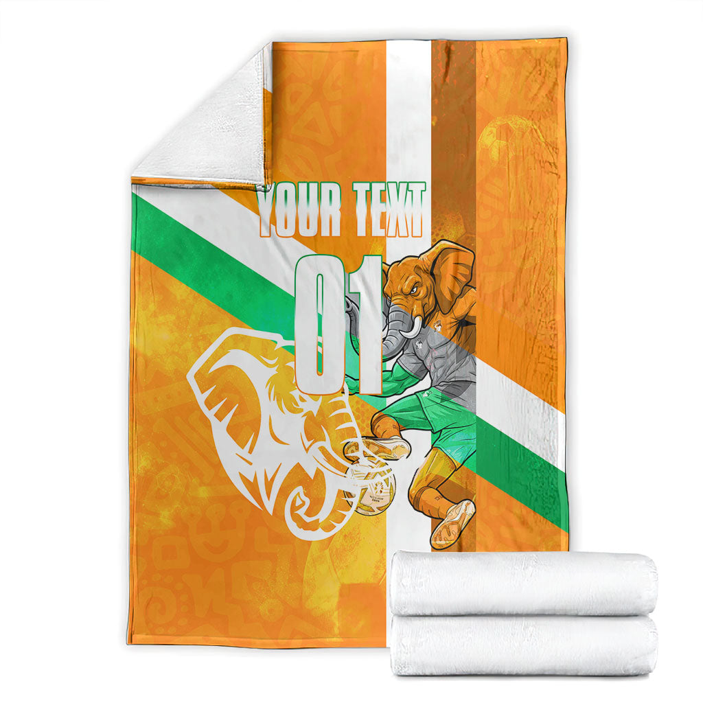 Personalized Ivory Coast Football Blanket Elephant Mascot Flag - Comic Style Graphic
