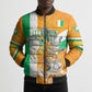 Personalized Ivory Coast Football Bomber Puffer Jacket Elephant Mascot Flag - Comic Style Graphic