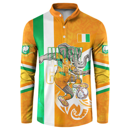 Personalized Ivory Coast Football Button Sweatshirt Elephant Mascot Flag - Comic Style Graphic