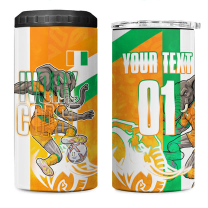 Personalized Ivory Coast Football 4 in 1 Can Cooler Tumbler Elephant Mascot Flag - Comic Style Graphic