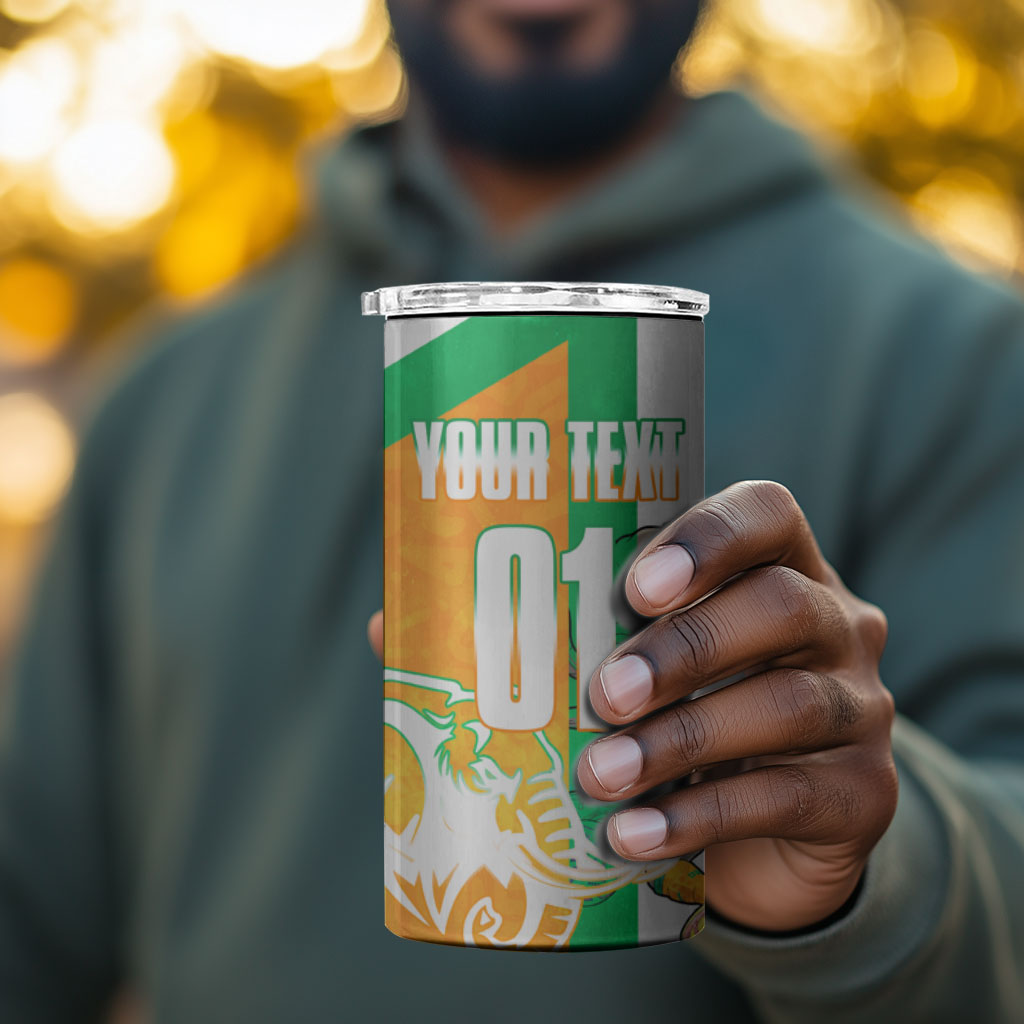 Personalized Ivory Coast Football 4 in 1 Can Cooler Tumbler Elephant Mascot Flag - Comic Style Graphic